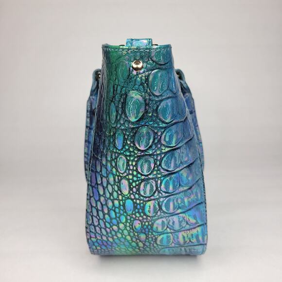 BRAHMIN Small Ashlee Blue Topaz Melbourne Satchel Leather Iridescent Holo NWT - Picture 6 of 14
